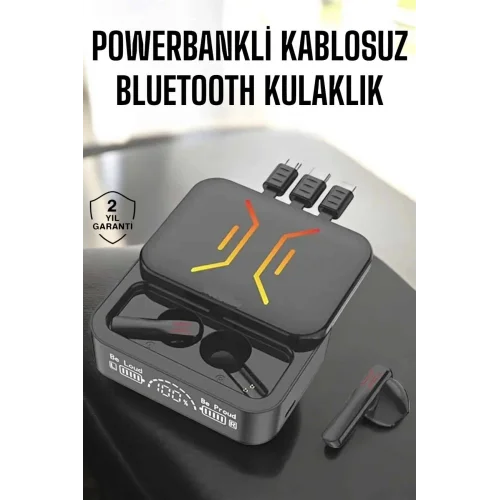 Mey İthalat® Kablosuz Bluetooth Kulaklık Powerbankli Uzun Pil Ömrü Yüksek Ses Kaliteli