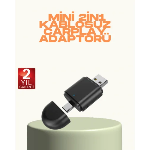 Mey İthalat® Kablosuz CarPlay ve Android Auto Adaptörü – USB-A & Type-C Girişli Akıllı Dönüştürücü