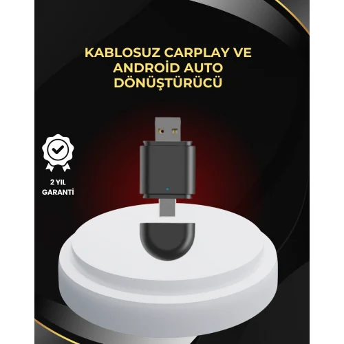 Mey İthalat® Kablosuz CarPlay ve Android Auto Dönüştürücü – USB-A & Type-C Girişli Akıllı Adaptör