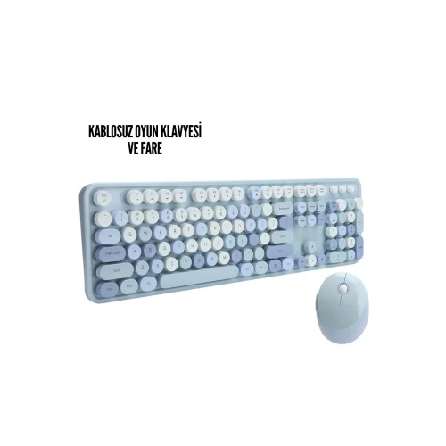 Mey İthalat® Kablosuz Klavye Mouse Seti mavi
