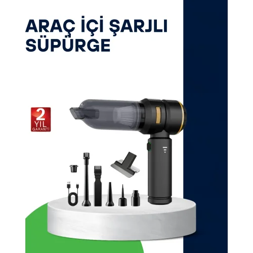 Mey İthalat® Kablosuz Şarjlı Araç İçi ve Küçük Alanlar İçin Güçlü Vakumlu Süpürge