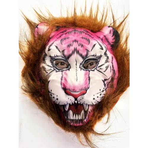 Mey İthalat® Kahverengi Saçlı Pembe Yüz Kurt Maske Kaplan Maske Mega Peluş 26 No