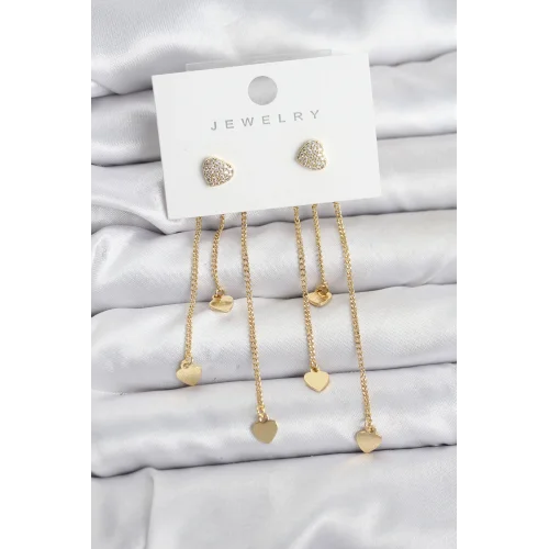 Mey İthalat® Kalp Model Gold Renk Pirinç Sallantılı Kadın Küpe