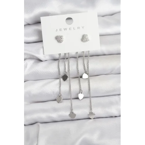 Mey İthalat® Kalp Model Gümüş Renk Pirinç Sallantılı Kadın Küpe