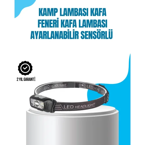 Mey İthalat® Kamp Lambası Kafa Feneri Kafa Lambası Ayarlanabilir Sensörlü Şarjlı