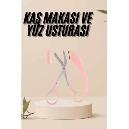 Mey İthalat® Kavisli Kaş Kirpik Düzeltici Bıyık Alma Taraklı Kaş Makası Yüz Bakım Seti Makas