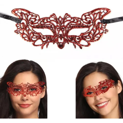 Mey İthalat® Kırmızı Dantel Masquerade Maskesi 9 No
