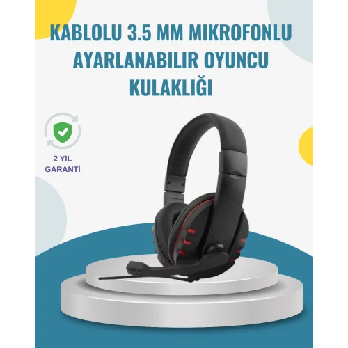 Mey İthalat® Kırmızı Gaming Kulaklık Stereo Mikrofonlu Dayanıklı Örgü Kablolu