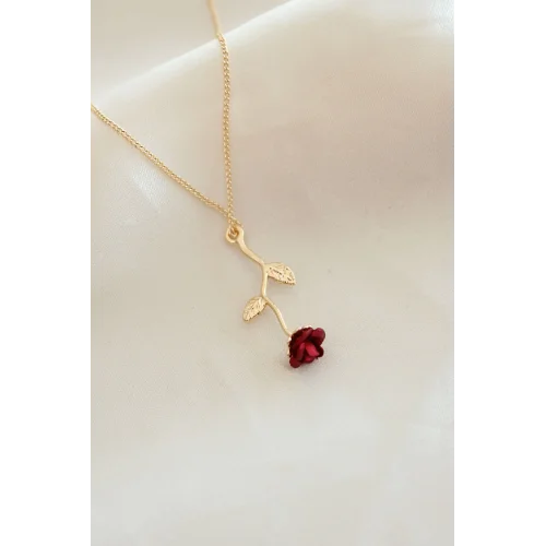 Mey İthalat® Kırmızı Gül Figürlü Kolye