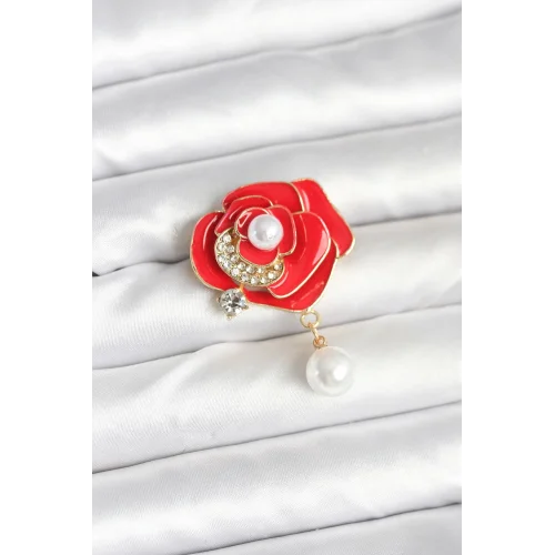 Mey İthalat® Kırmızı Gül İncili Model Broş