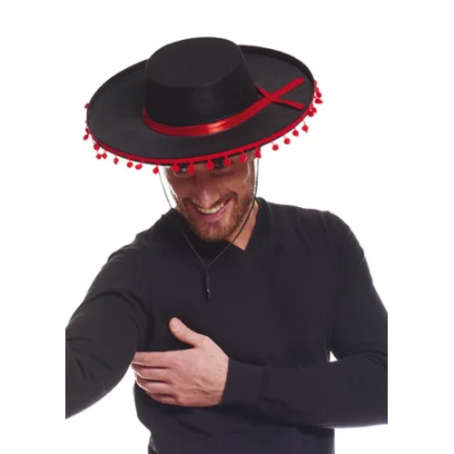 Mey İthalat® Kırmızı Ponponlu Siyah Renk Yetişkin İspanyol Şapkası
