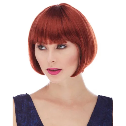 Mey İthalat® Kızıl Renk Düz Kesim Astarlı Küt Parti Peruğu