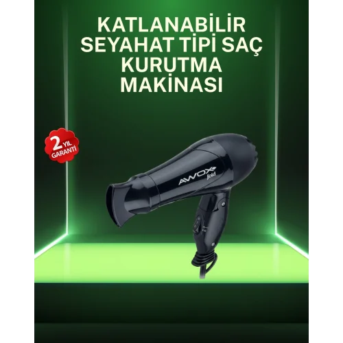 Mey İthalat® Kompakt Katlanabilir Saç Kurutma Makinesi Ev ve Seyahat Uyumlu