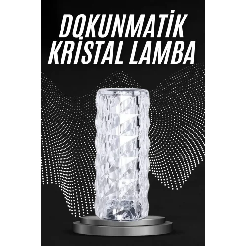 Mey İthalat® Kristal Lamba Masa Lambası Şarjlı Masa Lambası Dokunmatik Sensör Usb Şarjlı