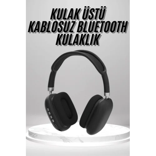 Mey İthalat® Kulak Üstü Kablosuz Bluetooth Kulaklık Yumuşak Süngerli SD Kart Girişli