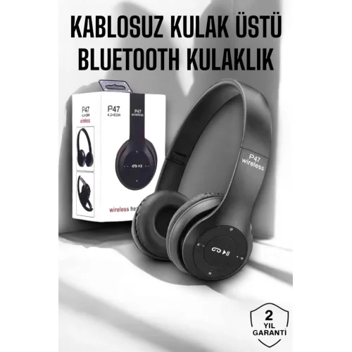 Mey İthalat® Kulak Üstü TF Kart ve AUX Destekli Ergonomik Bluetooth Kulaklık