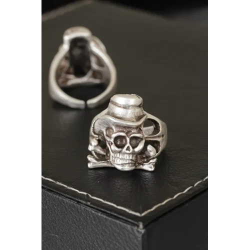 Mey İthalat® Kuru Kafa Tasarımlı Eskitme Gümüş Renkli Ayarlamalı Model Erkek Yüzük