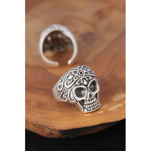 Mey İthalat® Kuru Kafalı Gümüş Renk Erkek Yüzük