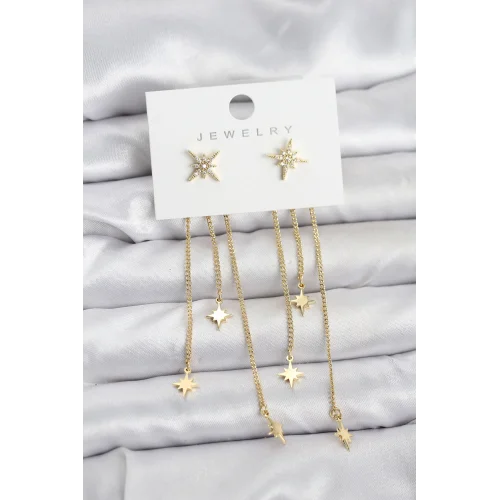 Mey İthalat® Kutup Yıldızı Model Gold Renk Pirinç Sallantılı Kadın Küpe