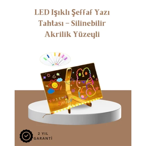 Mey İthalat® LED Aydınlatmalı Şeffaf Mesaj Tahtası – 30x20 cm, Neon Etkili Yazılar İçin Tasarlandı