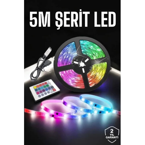 Mey İthalat® Led Işık 5 Metre Şerit Led RGB Işıklı