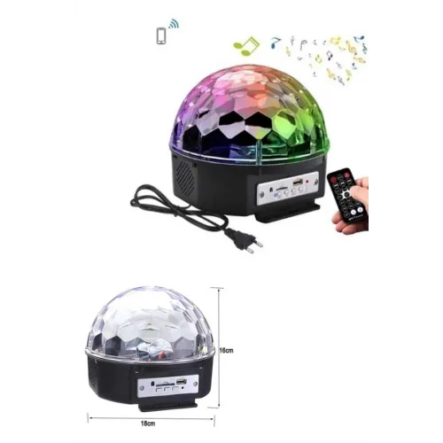 Mey İthalat® Led Işık Disko Topu Bluetooth Hoparlörlü USB Müzik Çalar Kumandalı
