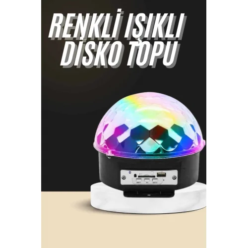 Mey İthalat® Led Işık Disko Topu Bluetooth Hoparlörlü USB Müzik Çalar Kumandalı