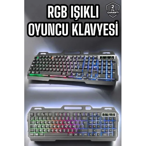 Mey İthalat® Led Işıklı Oyuncu Klavye Usb Girişli RGB Işıklı Q Klavye Mouse Hediyeli