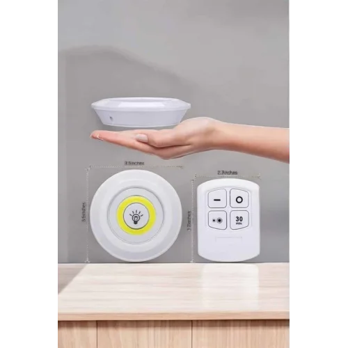 Mey İthalat® Led Lamba 3lü Uzaktan Kumandalı Yapışkanlı Beyaz Işık
