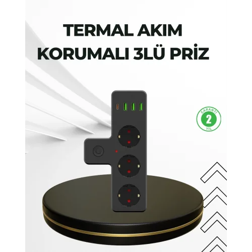 Mey İthalat® Masa Üstü Çoklu Priz USB ve Type-C Çıkışlı Güç Dağıtıcı