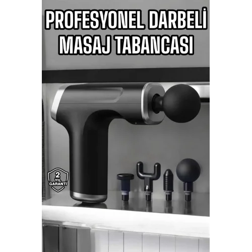 Mey İthalat® Masaj Tabancası 4 Başlıklı Kas ve Vücut Ağrıları İçin Şarjlı Darbeli