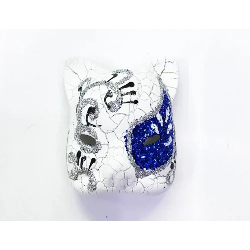 Mey İthalat® Mavi Renk İşlemeli Seramik Malzemeden İmal Venedik Kedi Model Magnet