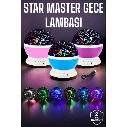 Mey İthalat® Mavi ve Mor Işıklı Projeksiyon Lambası