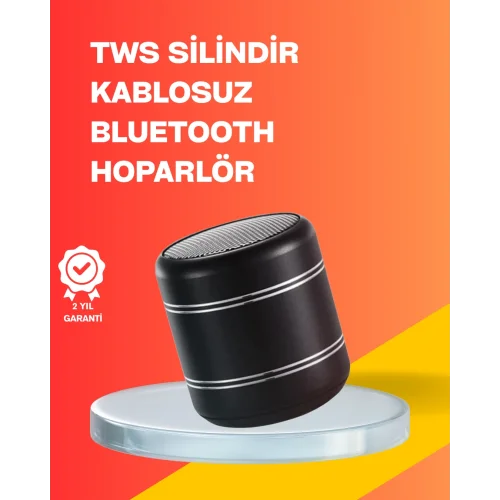 Mey İthalat® Mini Silindir Kablosuz Hoparlör Güçlü Ses 4W Bas + TWS Senkron Özellik