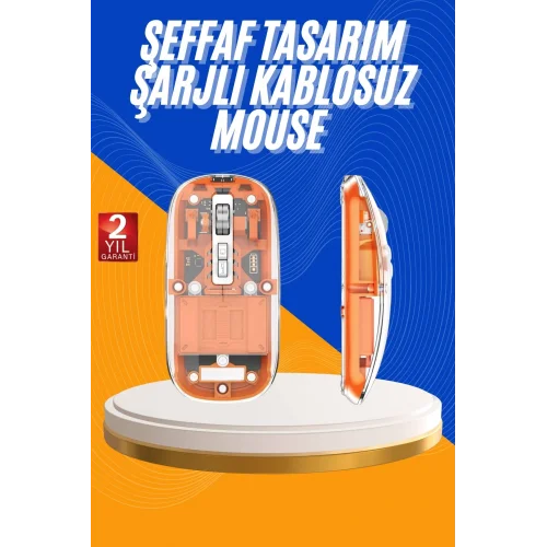 Mey İthalat® Mouse Fare Kablosuz Mouse Fare Şarjlı Bluetooth Sessiz 5 Tuşlu Şeffaf