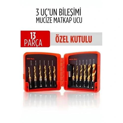 Mey İthalat® Mucize HSS 13lü Kombinasyon Matkap Ucu Seti – Delme, Havşa, Diş Açma Tek Adımda
