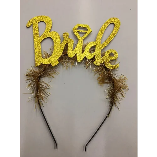 Mey İthalat® Altın Renk Bekarlığa Veda İtalik Yazı Alyanslı Bride Taç