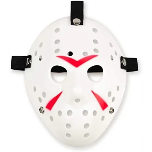 Mey İthalat® Beyaz Renk Kırmızı Çizgili Tam Yüz Hokey Jason Maskesi Hannibal Maskesi
