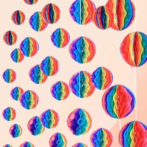 Mey İthalat® Gökkuşağı Renkli 30 cm Rengarenk Kağıt Süs Fener 1 Adet