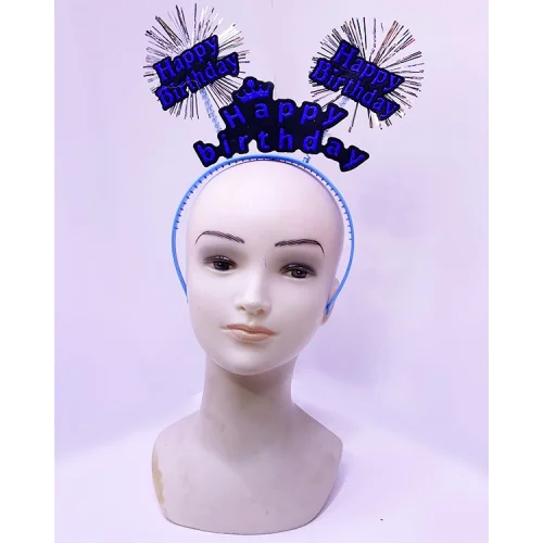 Mey İthalat® Happy Birthday Yazılı Püsküllü Neon Mavi Renk Doğum Günü Tacı 22x19 cm