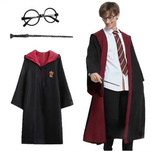 Mey İthalat® Pttr Gryffindor Kapişonlu Çocuk Kostüm + Asa + Gözlük Seti 7-8 Yaş