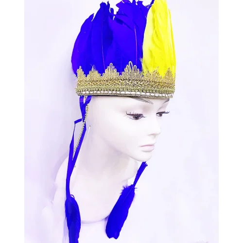 Mey İthalat® Sarı Lacivert Renk Tüylü Kızılderili Başlığı | Fenerbahçe Taraftar Başlığı