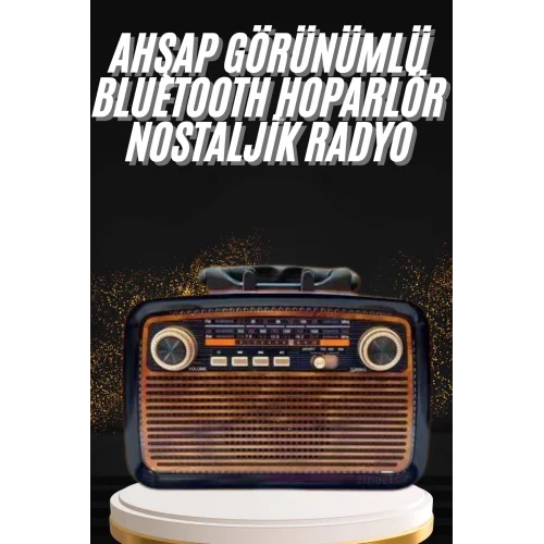 Mey İthalat® Nostaljik Görünümlü Ahşap Radyo TF SD USB Girişli Led Fener Işıklı