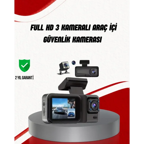 Mey İthalat® Ön Arka ve İç Kamera DashCam 360° Kapsamlı Full HD Araç Güvenlik Sistemi