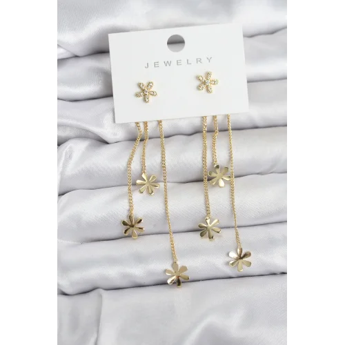 Mey İthalat® Papatya Model Gold Renk Pirinç Sallantılı Kadın Küpe