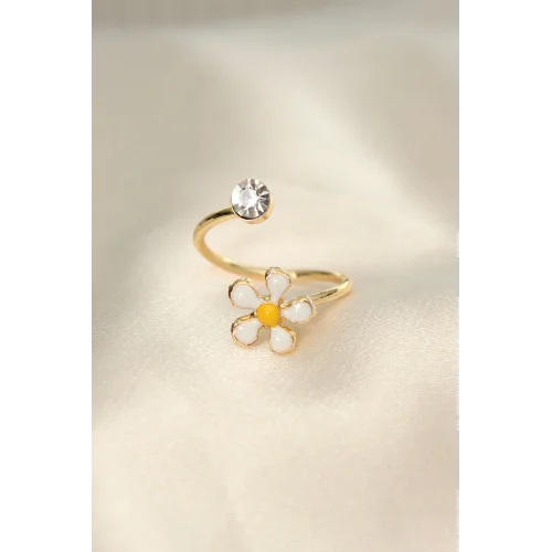 Mey İthalat® Papatya Tasarımlı Zirkon Taşlı Ayarlanabilir Yüzük