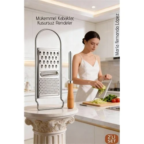 Mey İthalat® Paslanmaz Çelik El Rendesi ve Ahşap Saplı Kabak Oyacağı - 2li Profesyonel Mutfak Hazırlık Seti