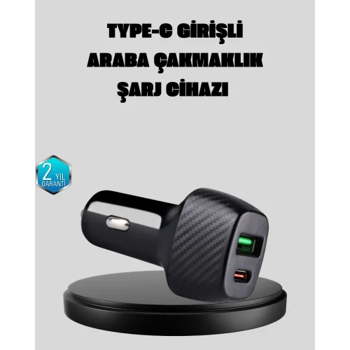 Mey İthalat® PD Destekli 38W Araç Şarj Başlığı Type-C + USB Çift Çıkış Hızlı Şarj