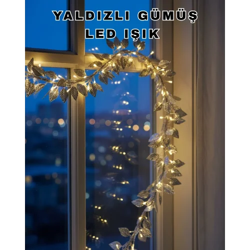 Mey İthalat® Pilli Gümüş Yaprak LED Işık Ev İçi ve Yılbaşı Dekor Aydınlatması