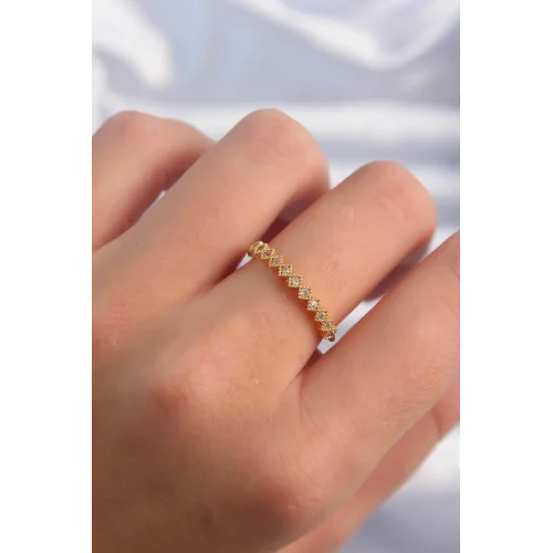 Mey İthalat® Pirinç Altın Renk Minimal Sıralı Zirkon Taşlı Ayarlanabilir Yüzük